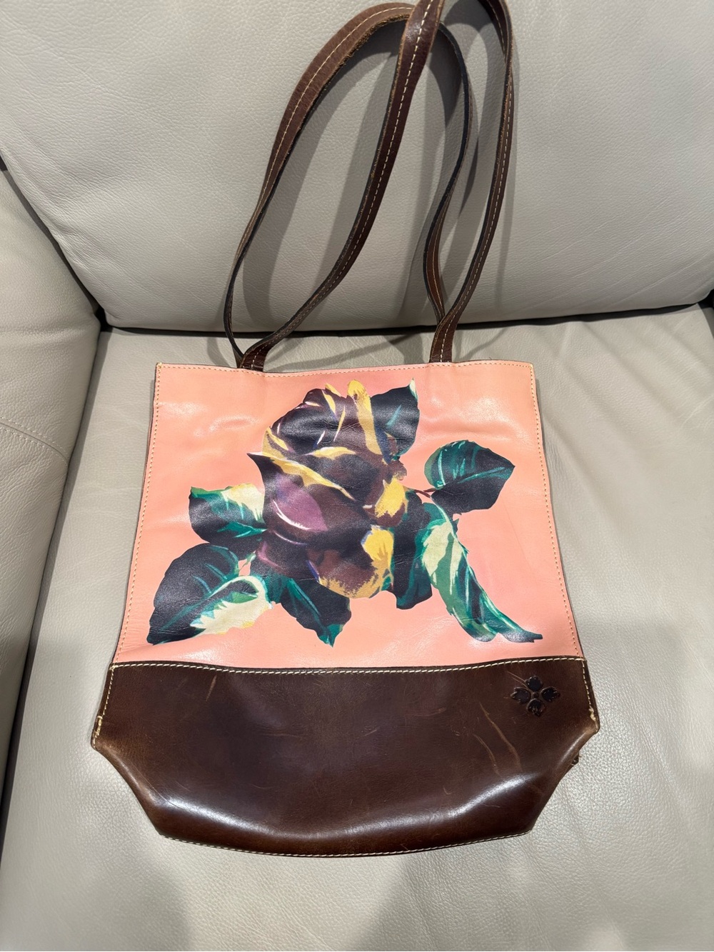 Patricia Nash Pink Floral Winter Bloom Tote with Brown Leather Trim